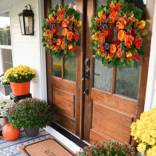 24" Fall Wreath with Peonies, Dahlias, Pumpkins & Maple Leaves