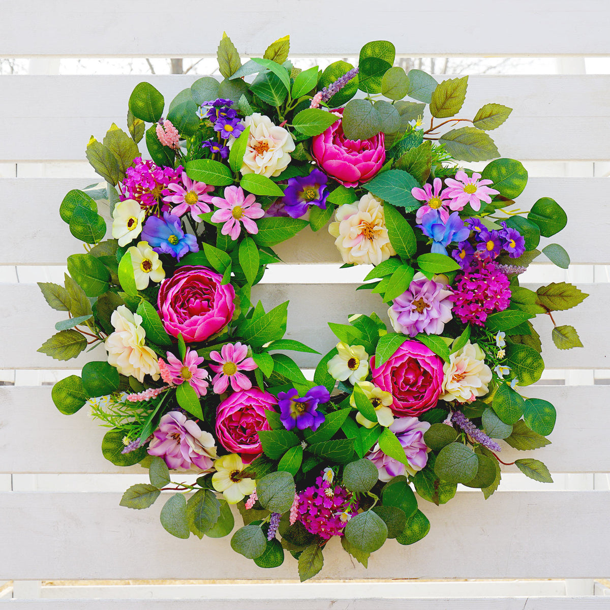 24" Pink Peony, Rose & Hydrangea Spring Wreath