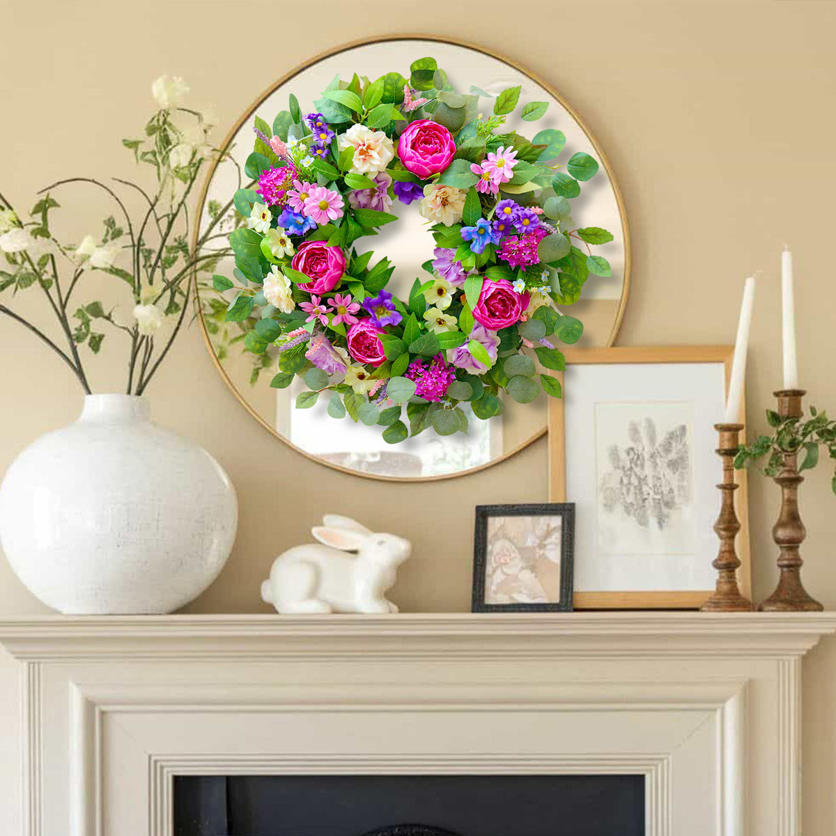 24" Pink Peony, Rose & Hydrangea Spring Wreath