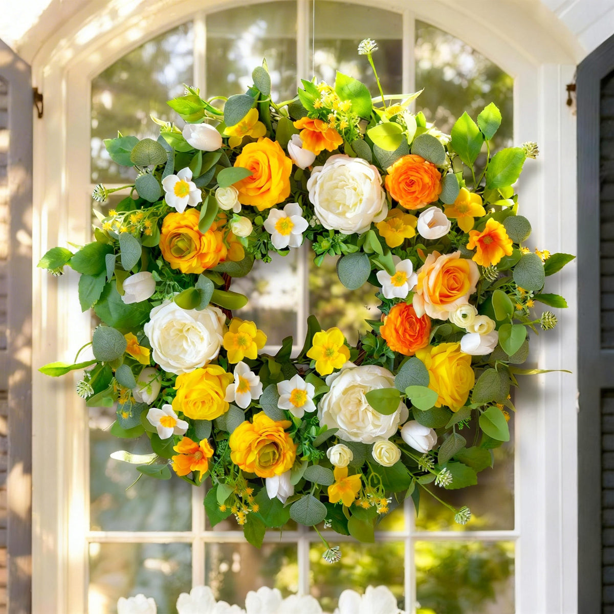 24" Yellow Peony, Rose & Daffodil Spring Wreath