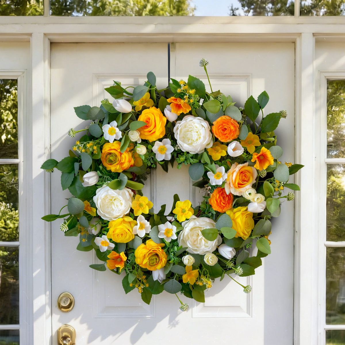 24" Yellow Peony, Rose & Daffodil Spring Wreath