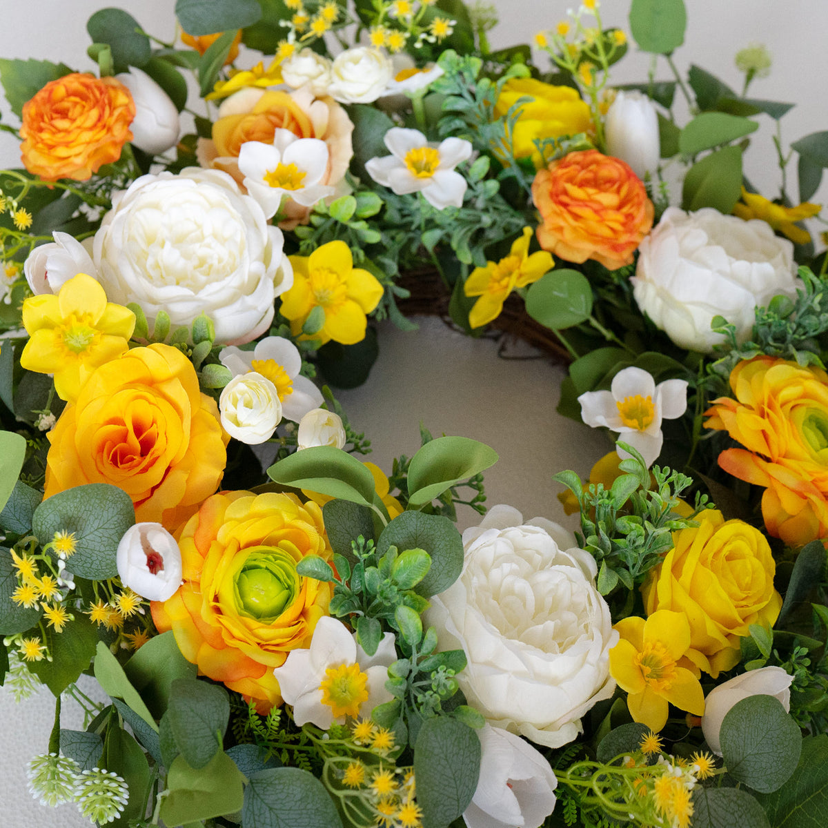 24" Yellow Peony, Rose & Daffodil Spring Wreath