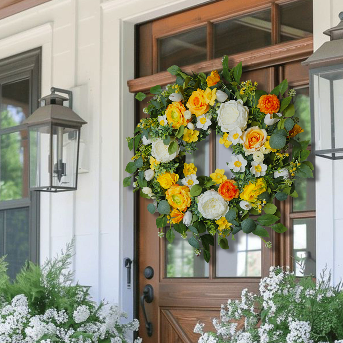 24" Yellow Peony, Rose & Daffodil Spring Wreath