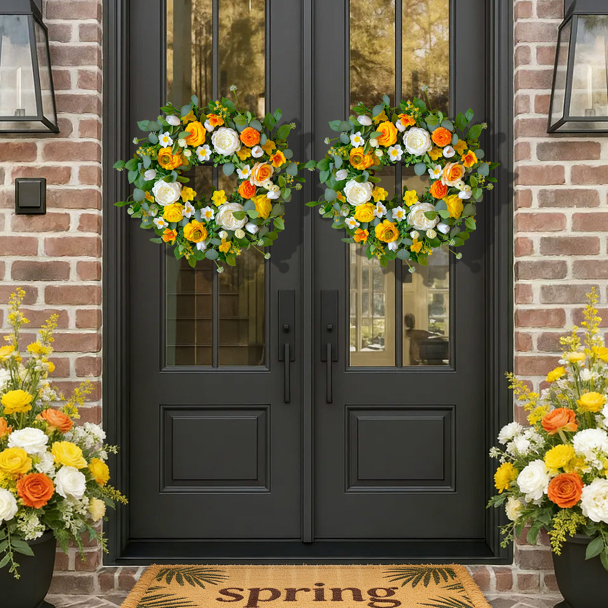 24" Yellow Peony, Rose & Daffodil Spring Wreath