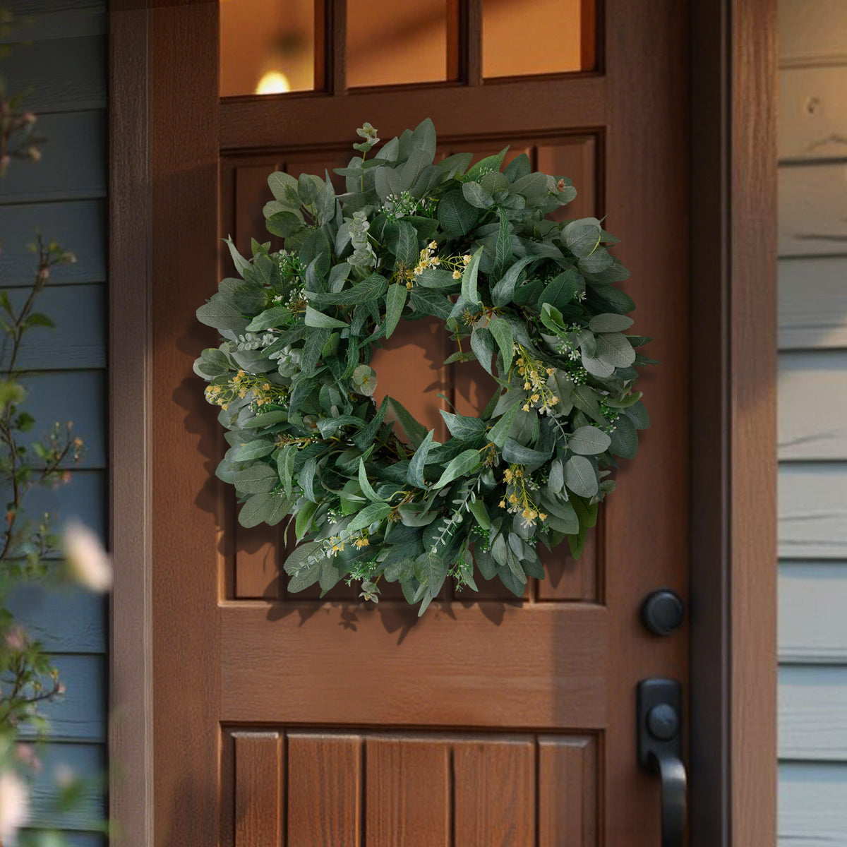 24" Eucalyptus Wreath with Yellow Blossoms