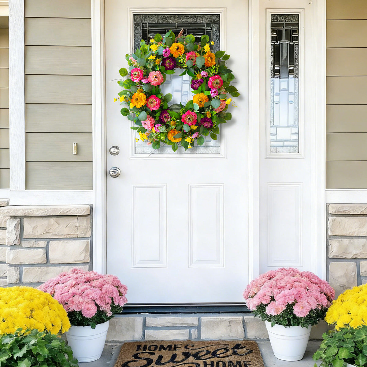 24" Peony, Rose & Eucalyptus Spring Wreath
