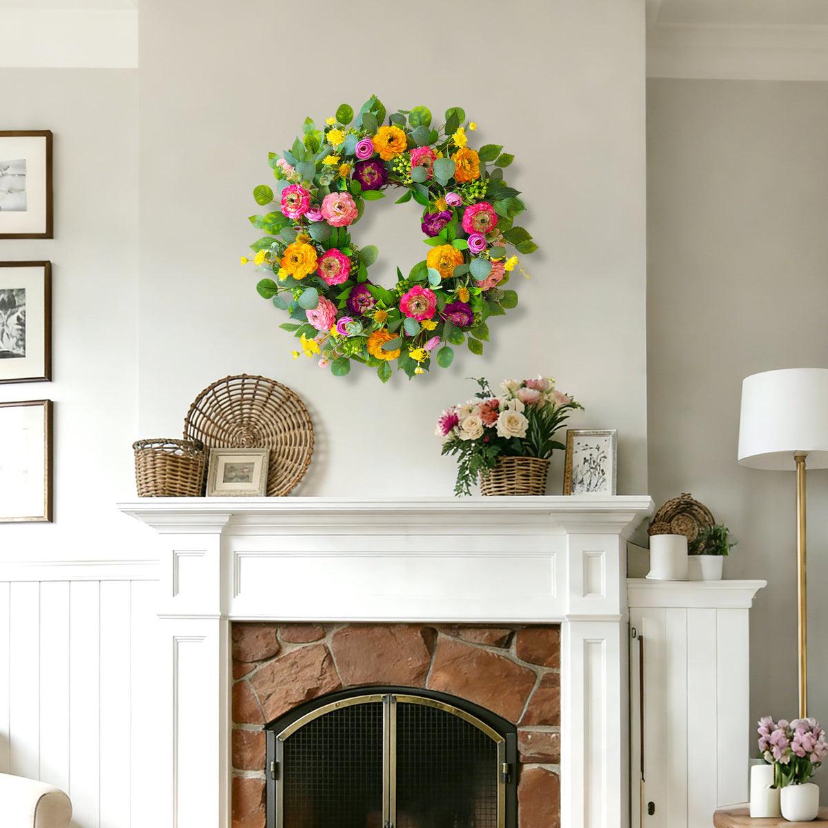 24" Peony, Rose & Eucalyptus Spring Wreath