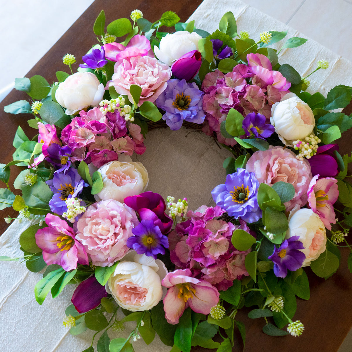 24" Blush Rose & Hydrangea Spring Wreath