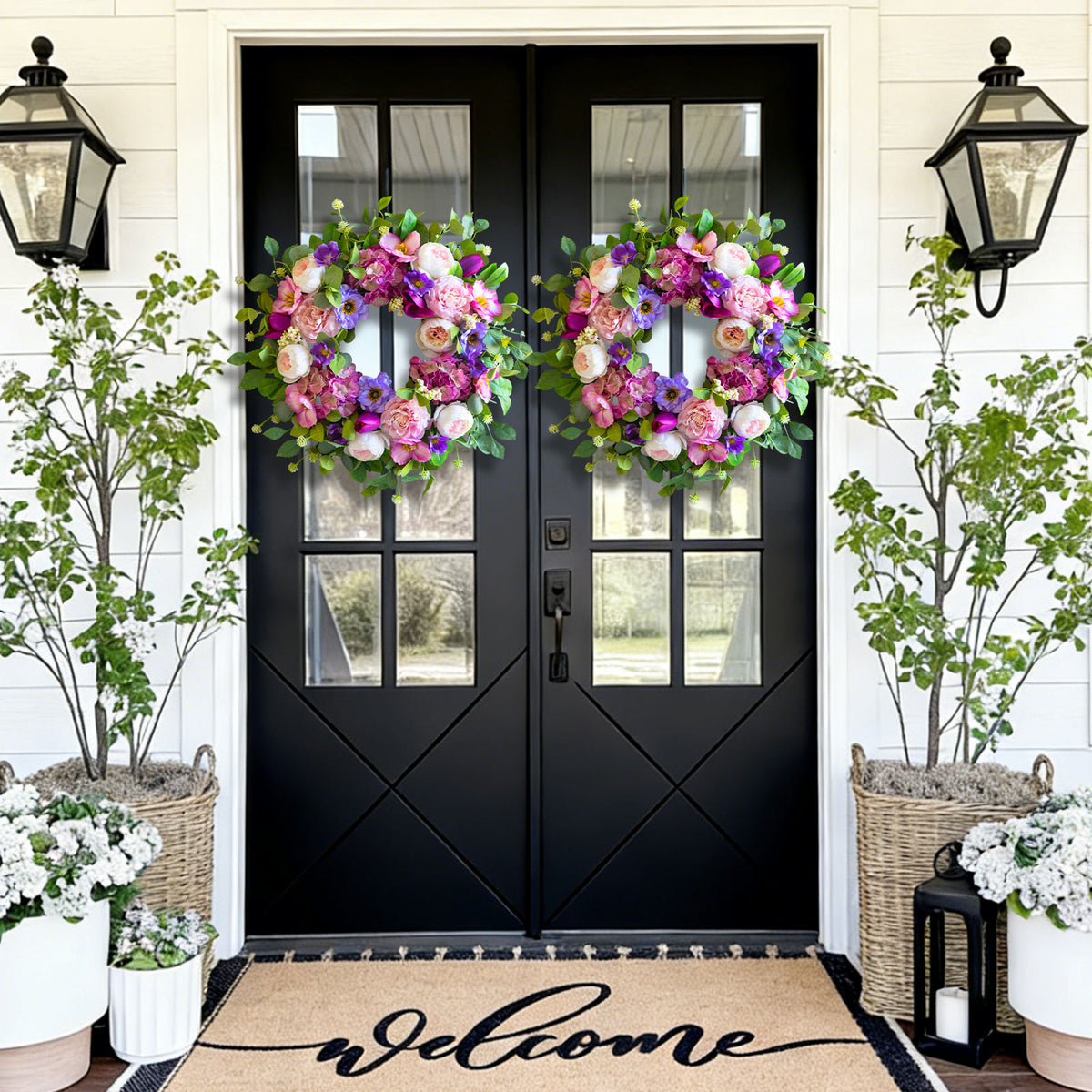 24" Blush Rose & Hydrangea Spring Wreath