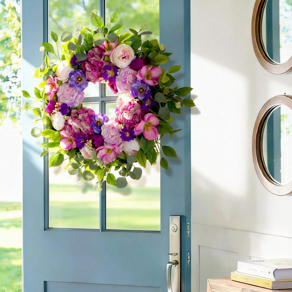 24" Blush Rose & Hydrangea Spring Wreath