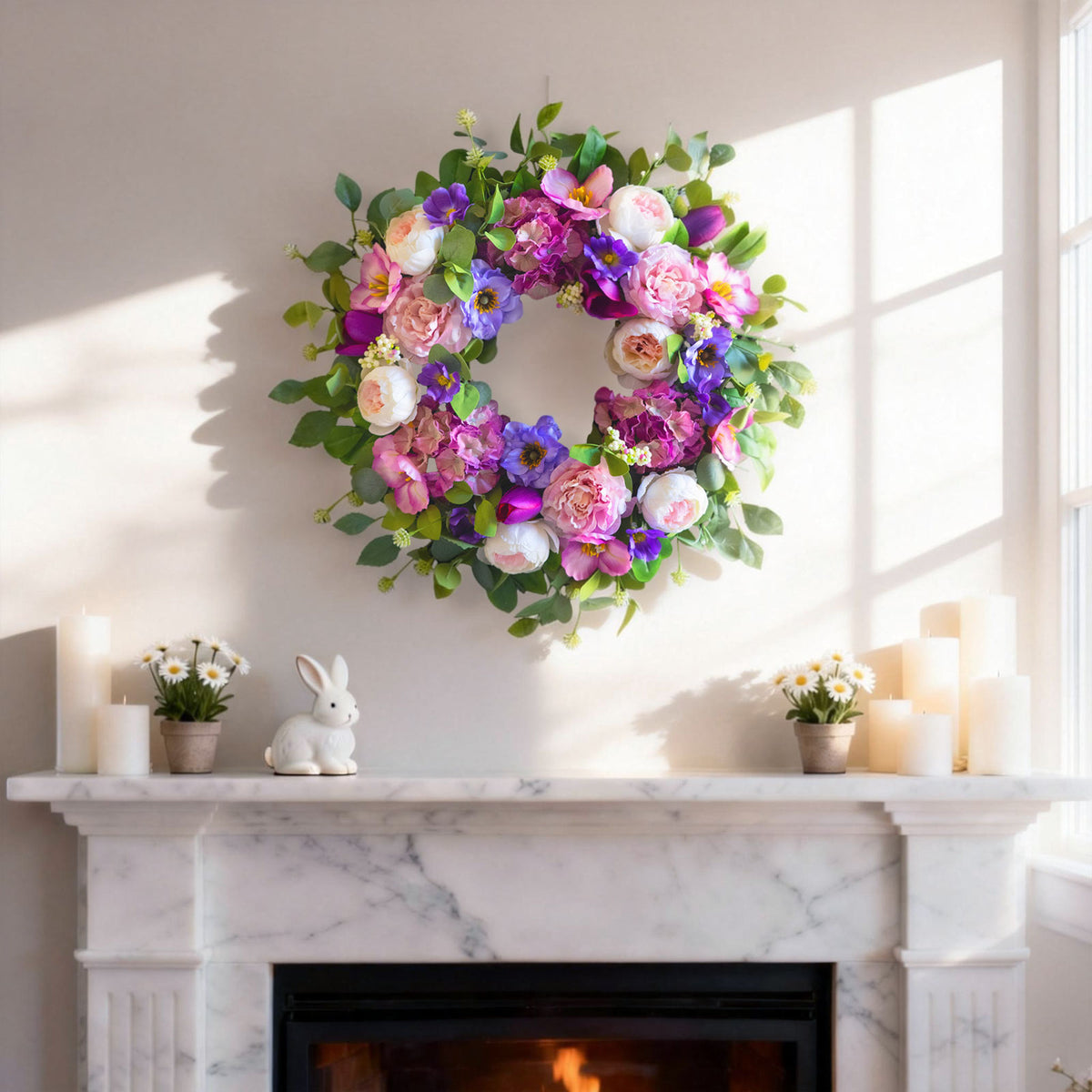 24" Blush Rose & Hydrangea Spring Wreath