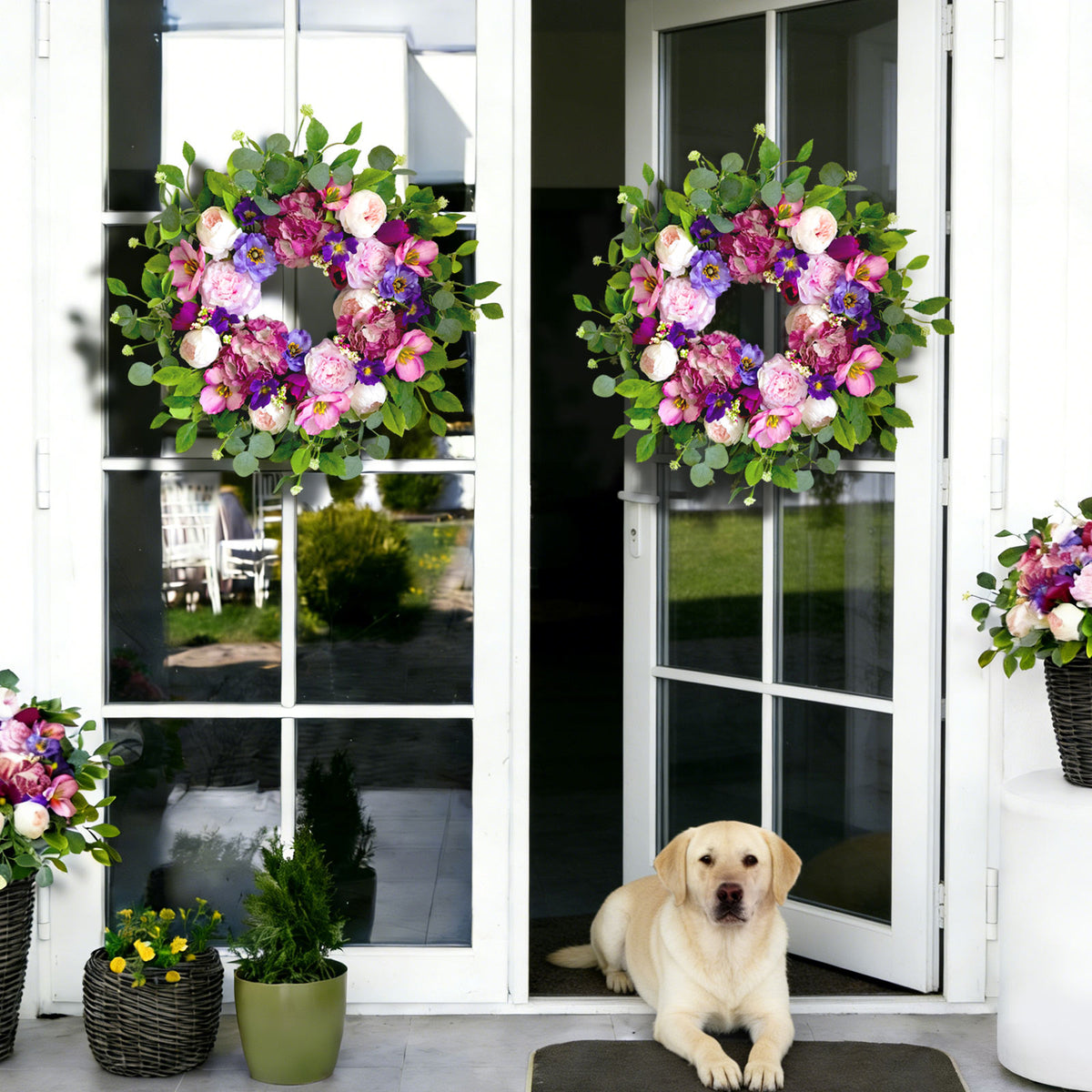 24" Blush Rose & Hydrangea Spring Wreath