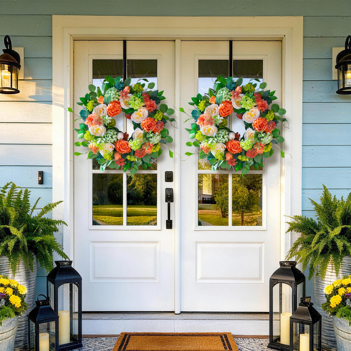 24" Coral Rose, Dahlia & Hydrangea Spring Wreath
