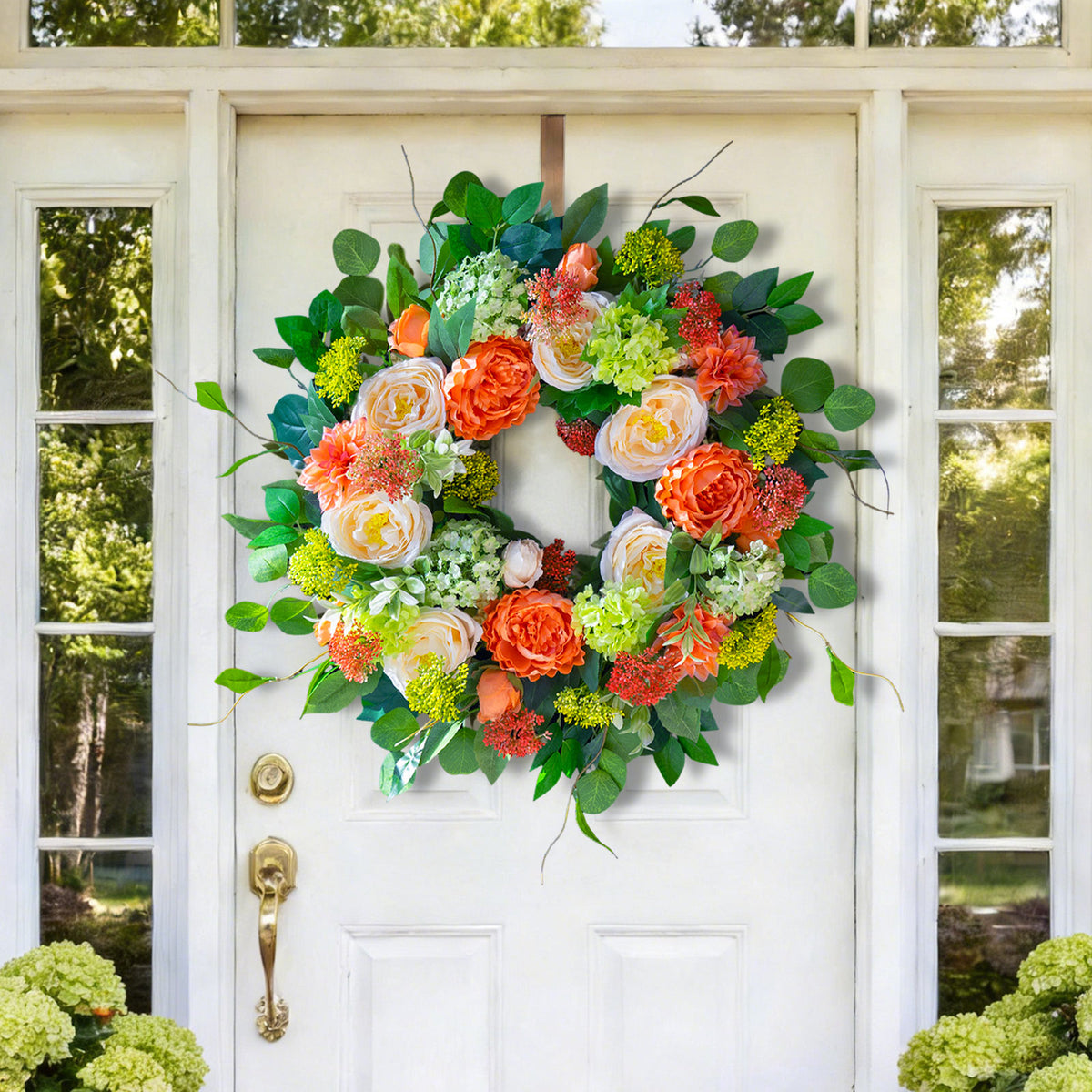 24" Coral Rose, Dahlia & Hydrangea Spring Wreath