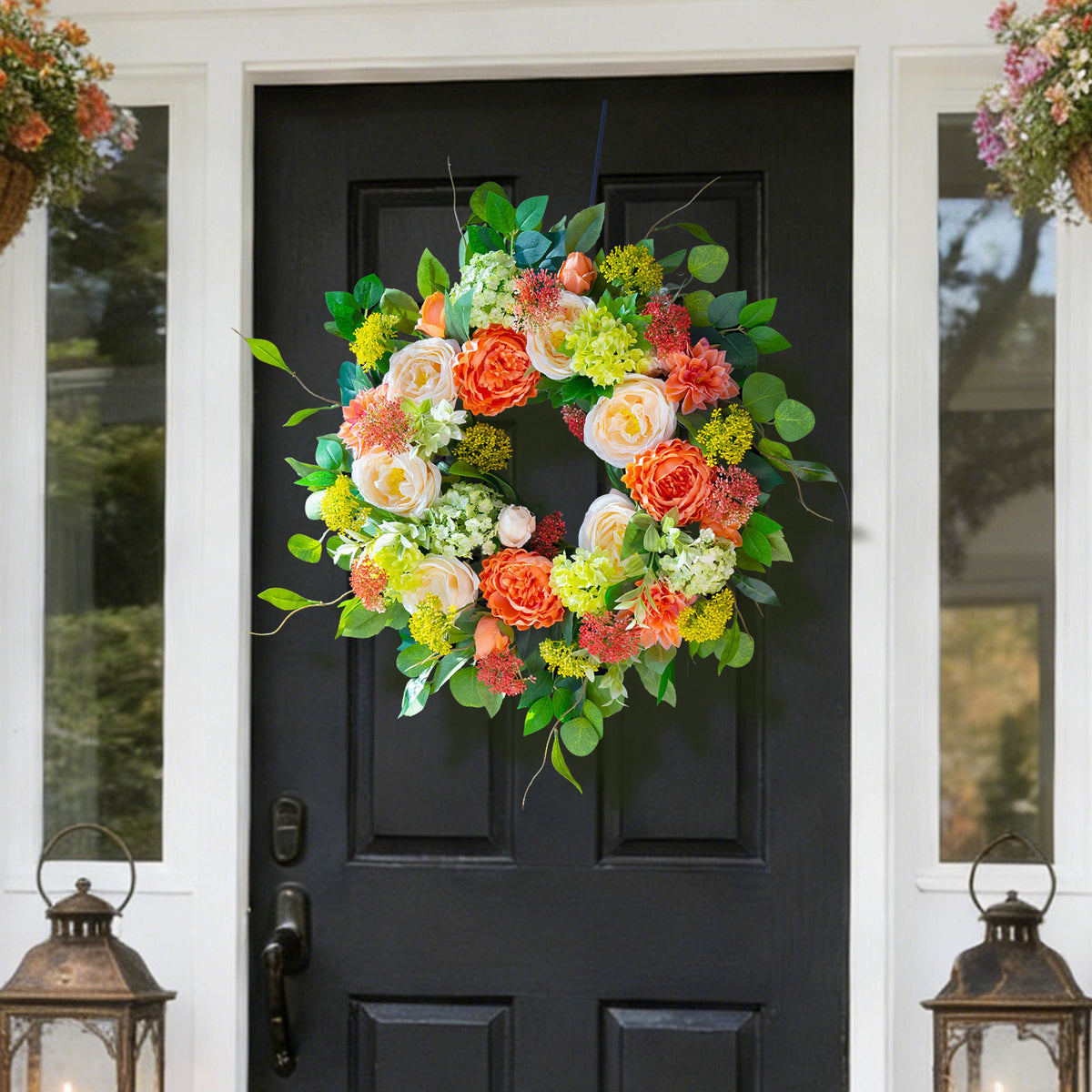 24" Coral Rose, Dahlia & Hydrangea Spring Wreath
