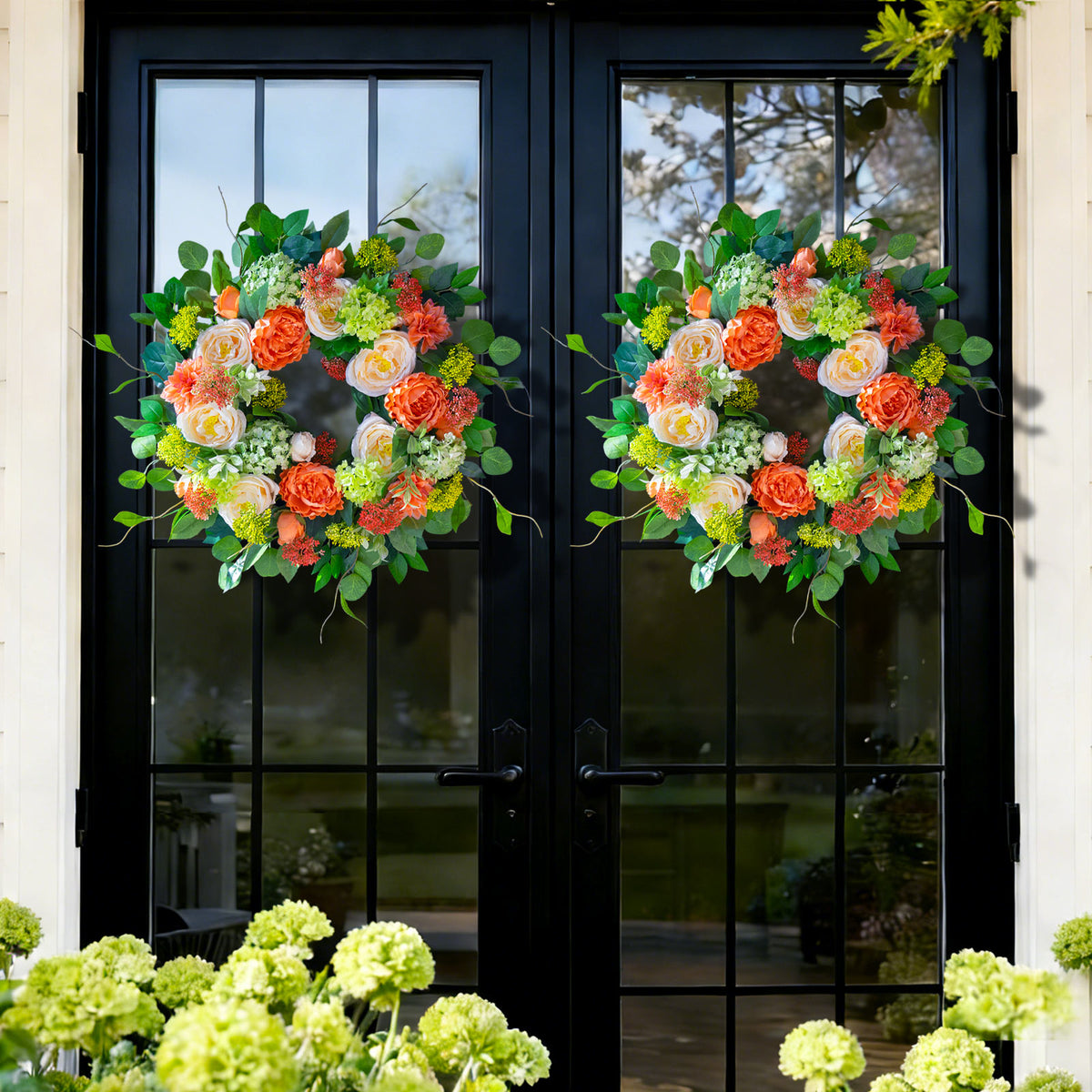 24" Coral Rose, Dahlia & Hydrangea Spring Wreath