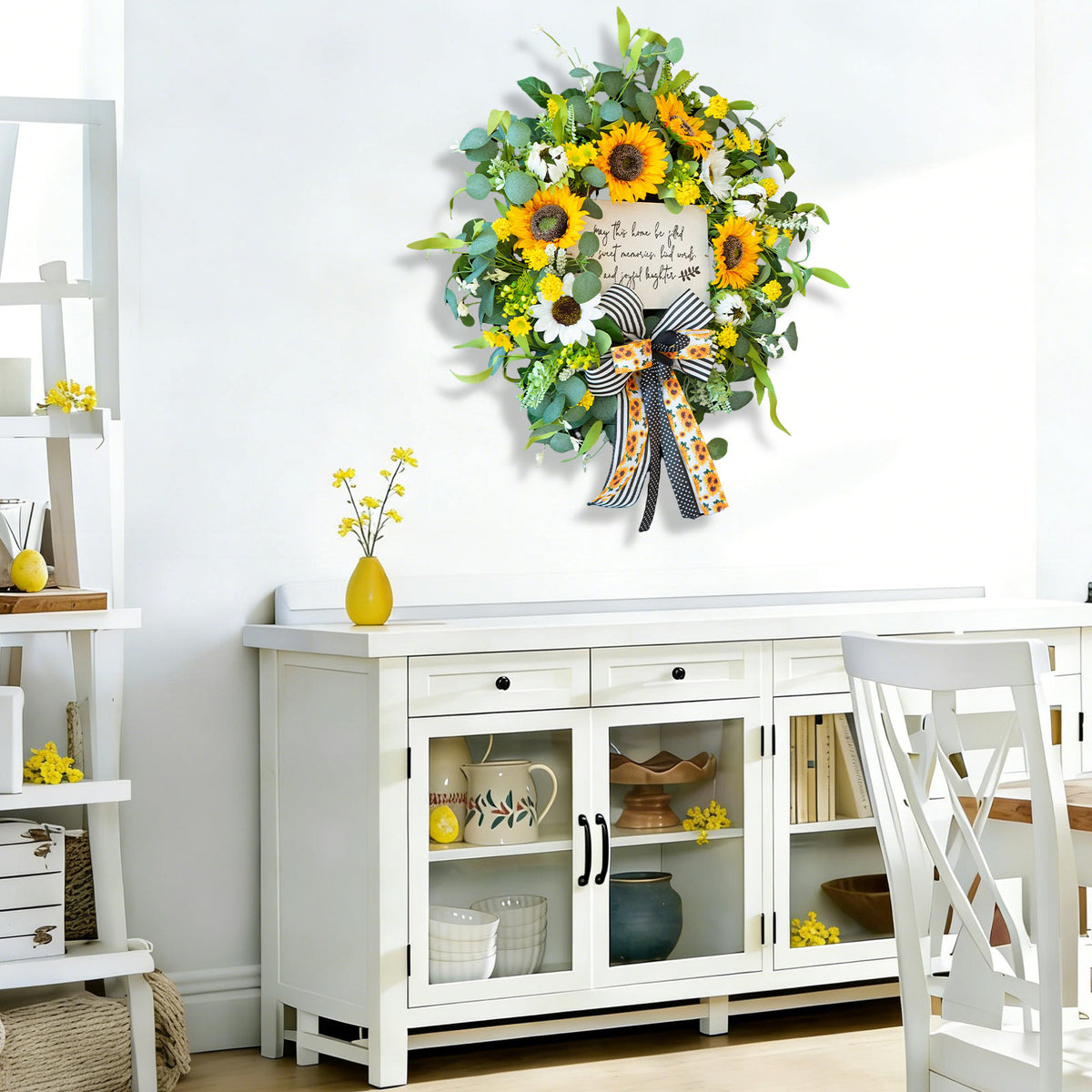 24" Sunflower Daisy Wreath with Welcome Sign & Bow