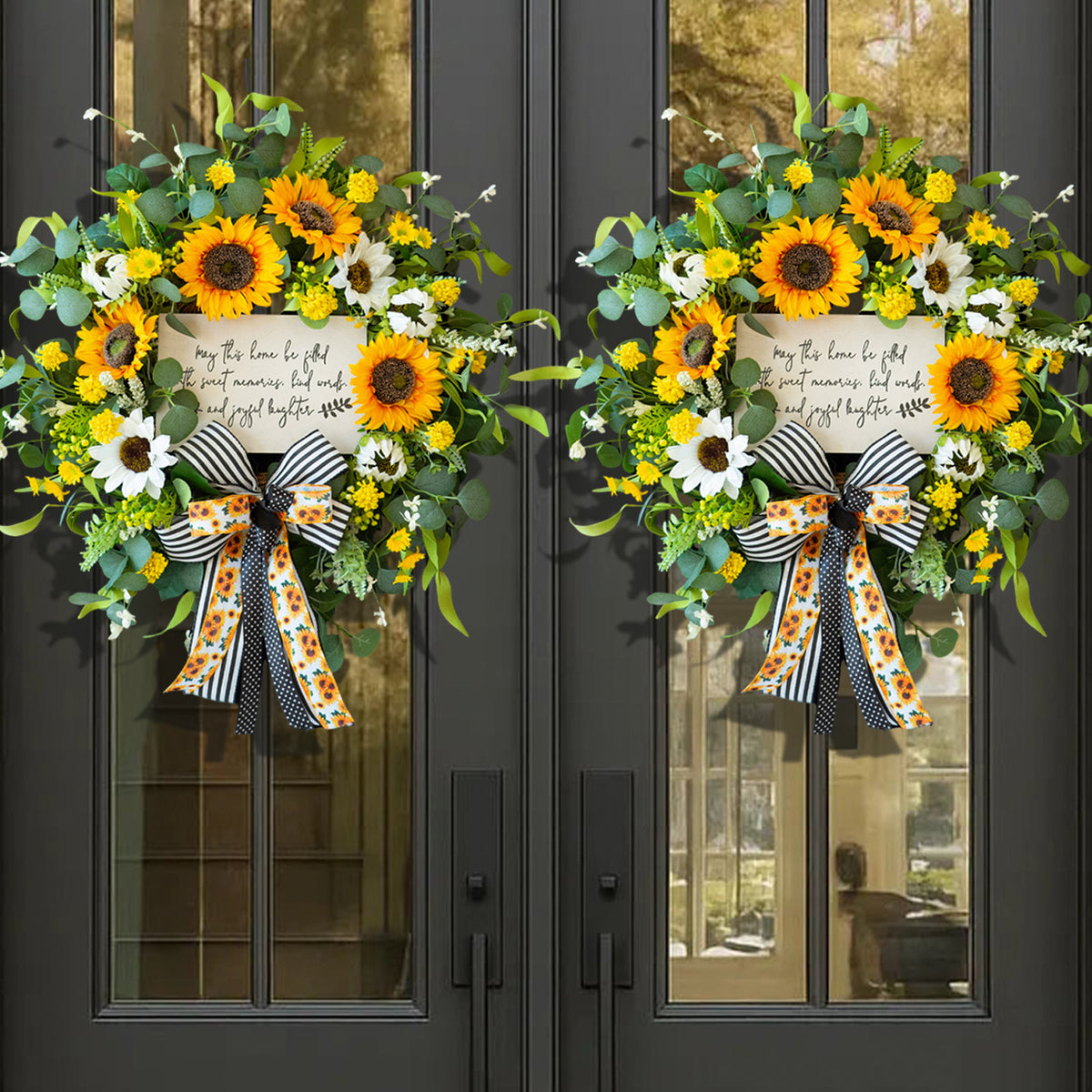 24" Sunflower Daisy Wreath with Welcome Sign & Bow