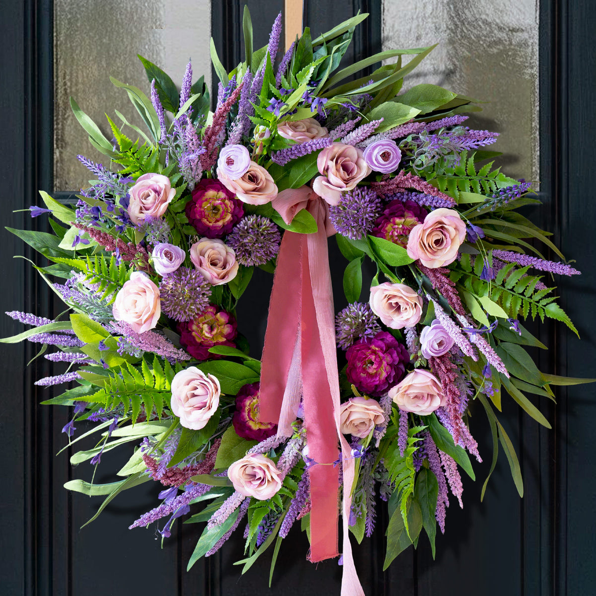 24" Lavender Peony & Rose Spring Wreath with Ribbon