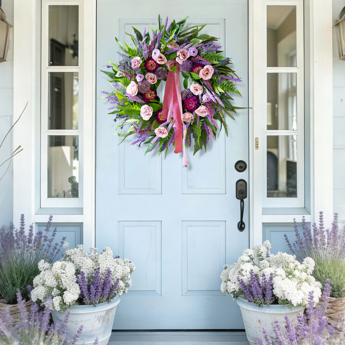 24" Lavender Peony & Rose Spring Wreath with Ribbon