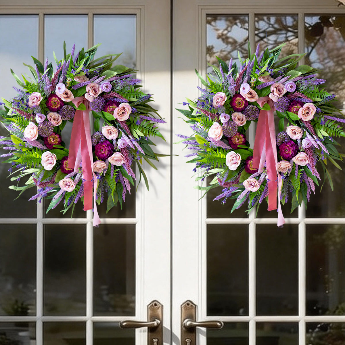 24" Lavender Peony & Rose Spring Wreath with Ribbon