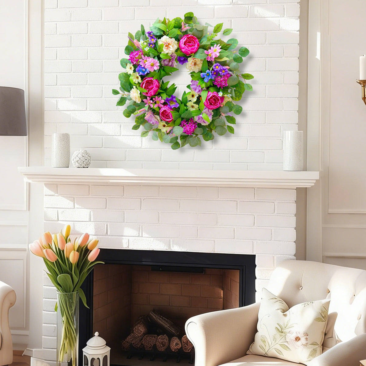 24" Pink Peony, Rose & Hydrangea Spring Wreath